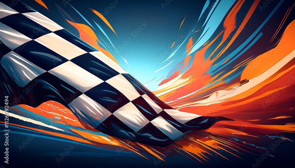 Poster Dynamic racing flag with vibrant motion effects.