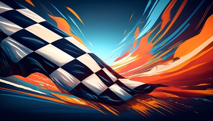 Dynamic racing flag with vibrant motion effects.