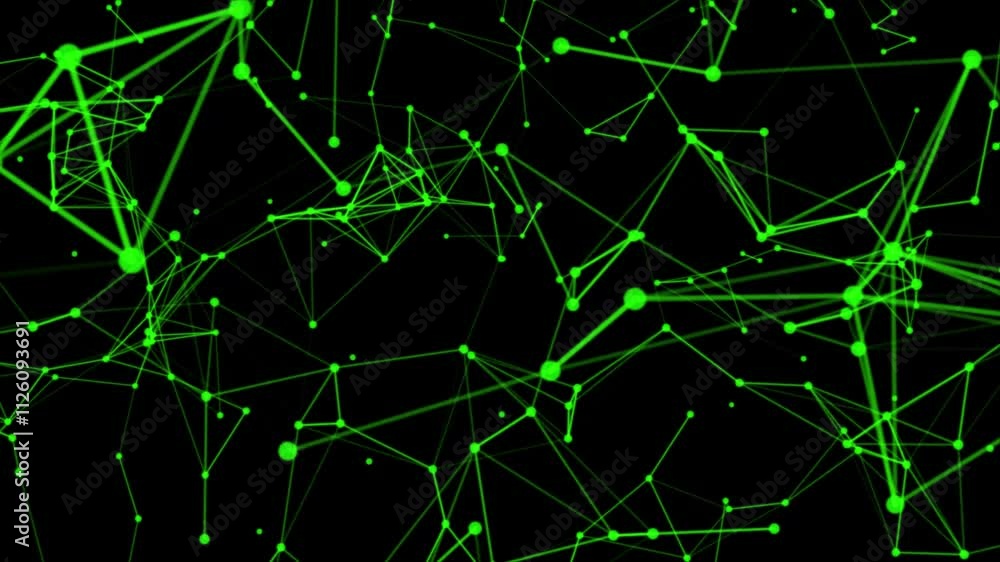 Poster connected green lines and dots on a black abstract background. glowing blue plexus. abstract plexus 