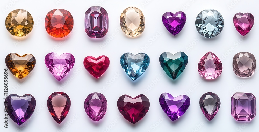 Poster a vibrant and colorful collection of various gemstones displayed in unique shapes, featuring differe
