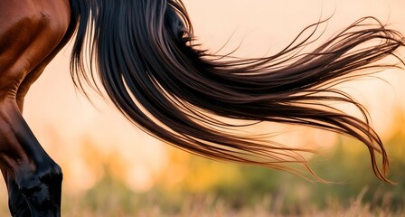 Naklejka premium Graceful Horse Tail Flowing in Natural Golden Light