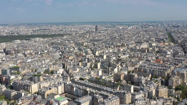 PARIS, FRANCE - OCTOBER 3, 2024: Aerial view of the sprawling cityscape showcasing iconic architecture and vibrant neighborhoods