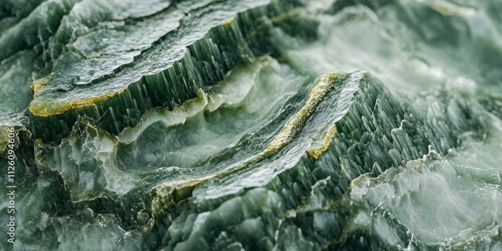 Poster closeup of a green apidote mineral stone, showcasing intricate patterns and details in mineralogy. t