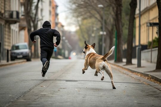 dog run to chase and attack man on street