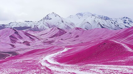 Obraz premium Pink Mountains Snow Winter Landscape Aerial View
