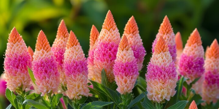 Vibrant cockscomb flowers showcase stunning pink and orange hues, blooming radiantly under the sun. Cockscomb, also known as Celosia argentea, enchants with its unique beauty.