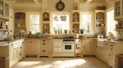 Fototapeta premium Cozy and Welcoming Country Kitchen with Warm Tones and Rustic Charm