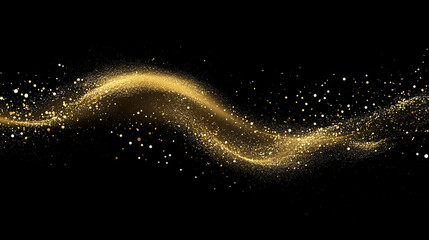 dark abstract background with wave shaped golden dust splash