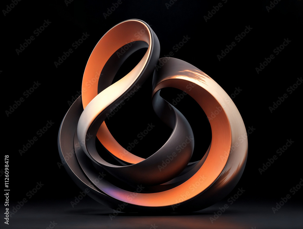 Aufkleber abstract 3d figure with swirls and smooth lines, sculpture on dark background . generative ai