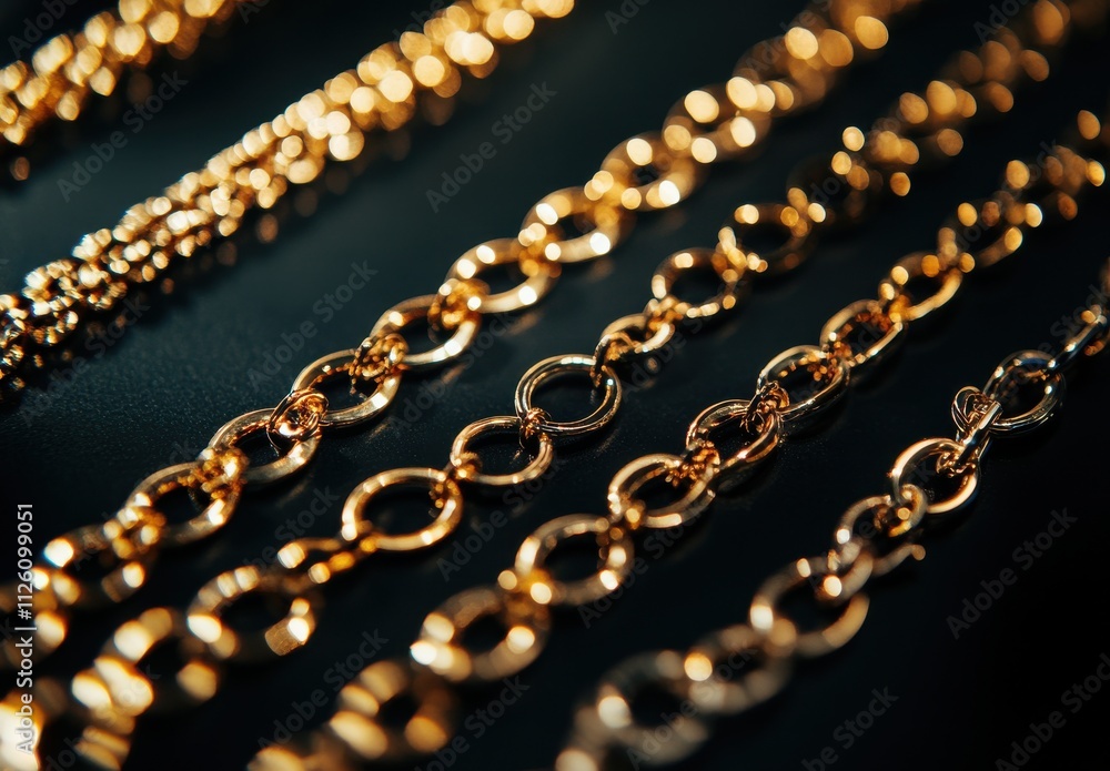 Aufkleber close-up of elegant gold chains displaying various styles with glossy finish and intricate links per