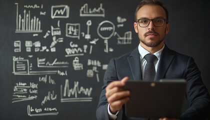 professional person with chart. consultant giving a presentation on business development