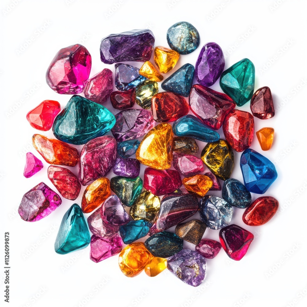 Aufkleber colorful assortment of natural gemstones and crystals on white background creating a vibrant and lux