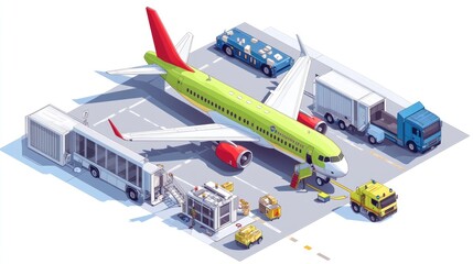 Airplane on the Ground with Ground Crew