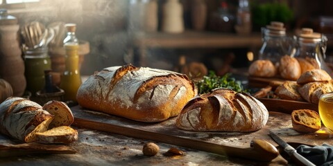 Artisan homemade bread in a cozy kitchen setting, showcasing the beauty of kitchen arts. Exploring homemade bread techniques can elevate your culinary skills in kitchen arts.