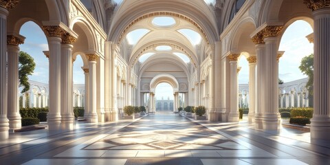 Obraz premium Stunning colonnade design featuring intricate details, the colonnade creates a remarkable ambiance in a grand square, emphasizing the artistic brilliance of a renowned architectural masterpiece.