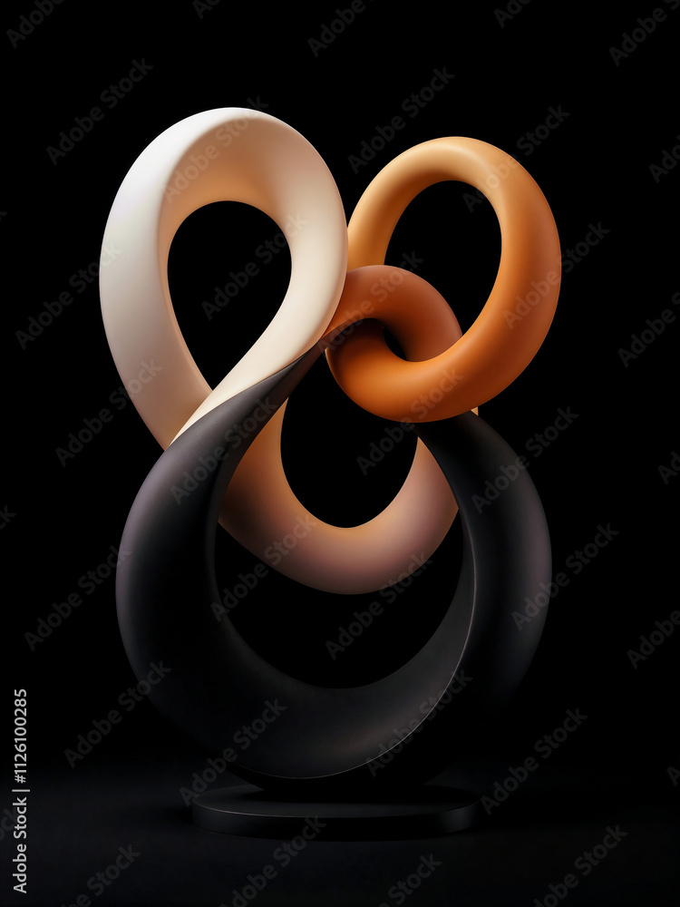 Aufkleber abstract 3d figure with swirls and smooth lines, sculpture on dark background . generative ai
