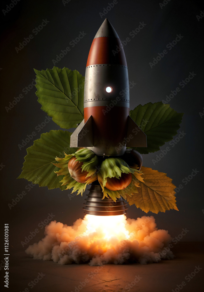Poster hazelnut rocket with hazelnut kernels, concept art . generative ai