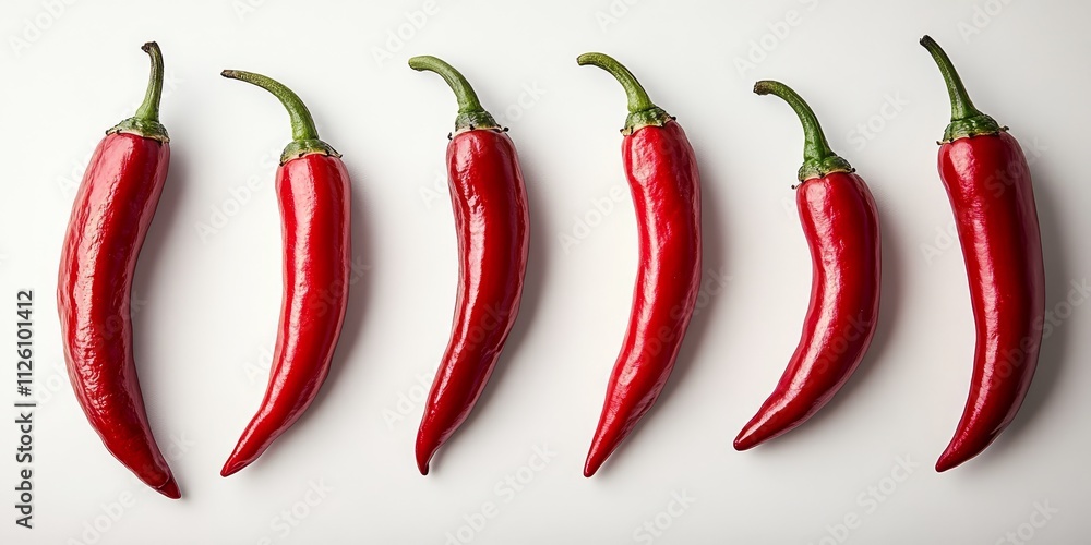 Poster chili peppers displayed in isolation on a white background create a vibrant visual. this image captu