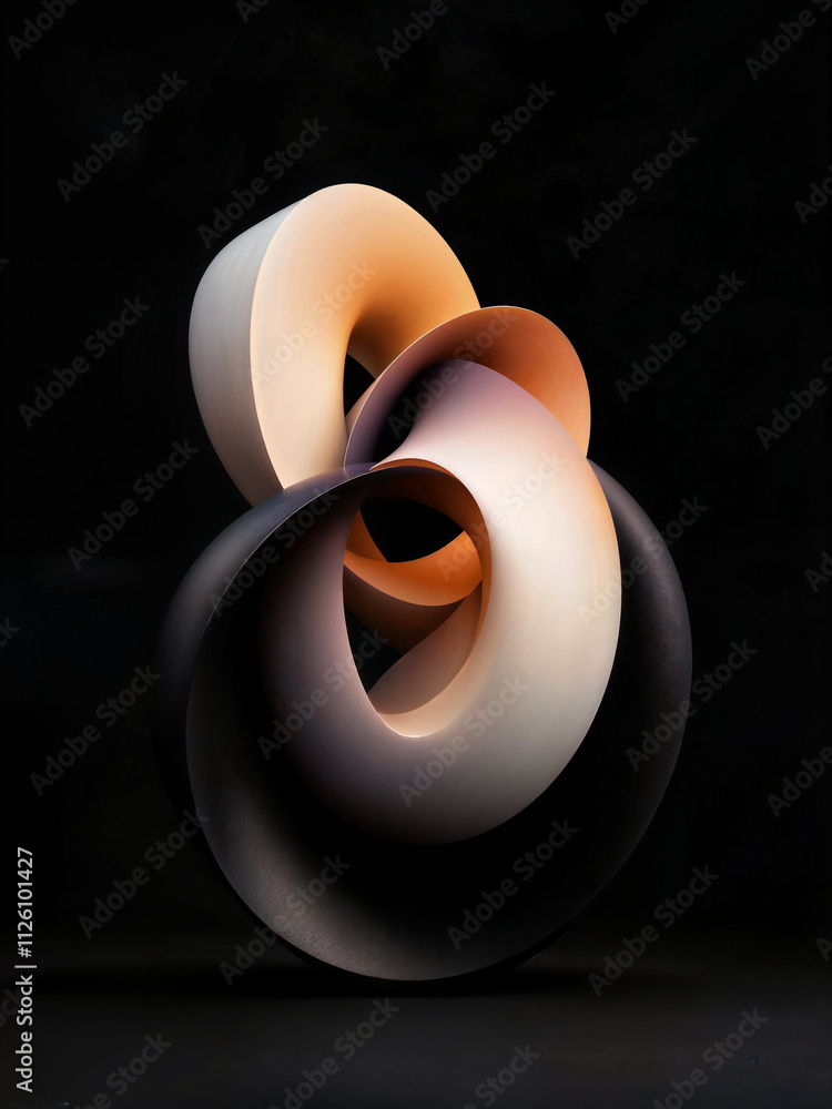 Aufkleber abstract 3d figure with swirls and smooth lines, sculpture on dark background . generative ai