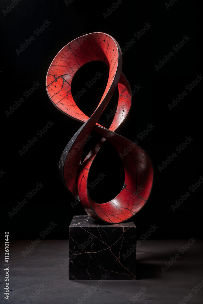 Poster abstract 3d figure with swirls and smooth lines, sculpture on dark background . generative ai