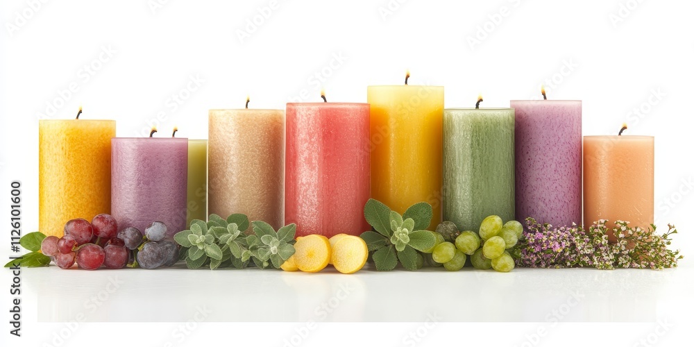 Poster scented candles beautifully arranged in an isolated display against a clean white background highlig