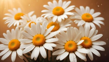 Obraz premium Flores de margaritas blancas sobre un fondo suave y de tonos cálidos