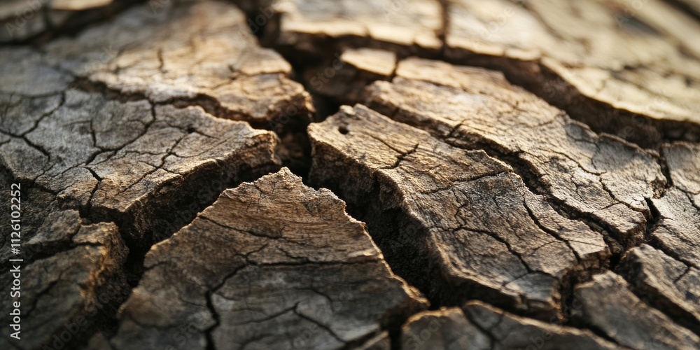 Poster close up view of cracks on a tree trunk, showcasing the intricate details and textures of the tree t