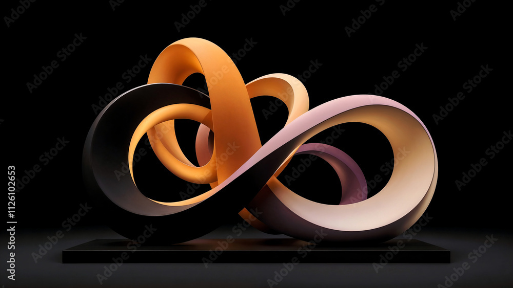 Poster abstract 3d figure with swirls and smooth lines, sculpture on dark background . generative ai