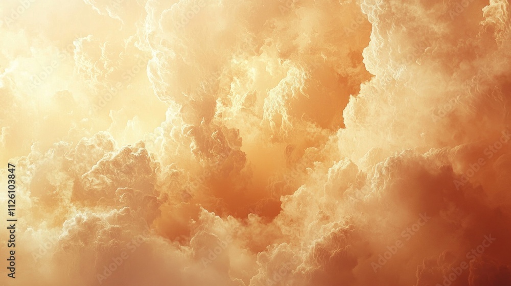 Poster Soft, billowing clouds blend with warm mocha tones, creating an ethereal atmosphere. The serene beauty captures the transition into twilight, evoking a sense of calm and wonder