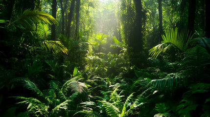 Fototapeta na wymiar A lush jungle setting.