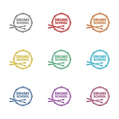 Drums school icon isolated on white background. Set icons colorful