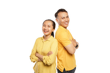 Obraz premium smiling cheerfully couple asian crossed arm