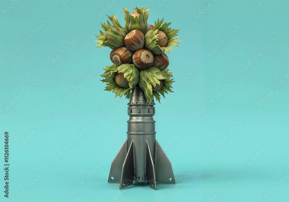 Poster hazelnut rocket with hazelnut kernels, concept art . generative ai