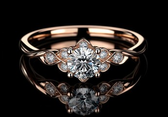 Elegant Rose Gold Engagement Ring with Radiant Center Diamond and Delicate Accent Stones, Perfect for Proposing or Celebrating Special Occasions