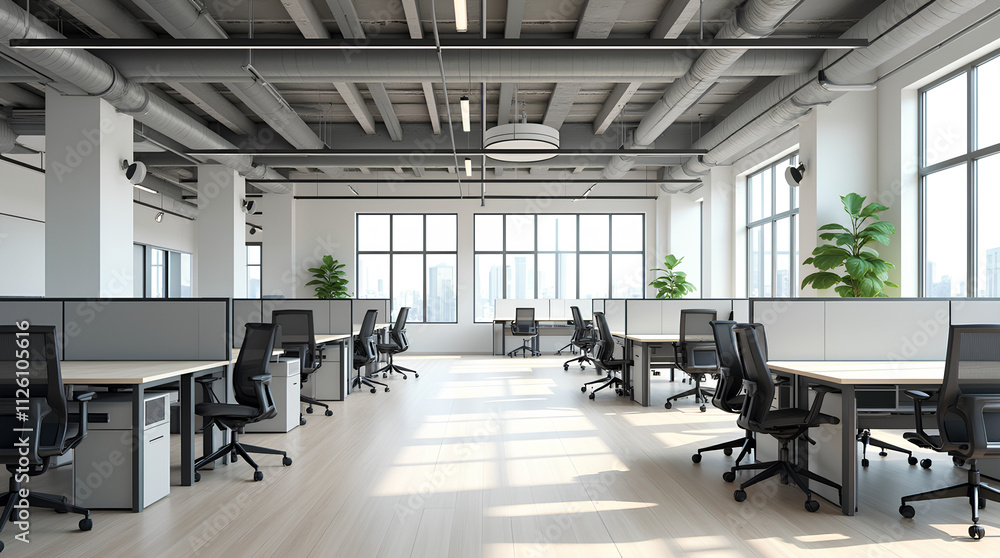 Poster empty open space office.office interior background for design