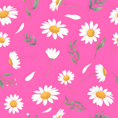 Obraz premium Seamless White Floral Pattern with Pink Background