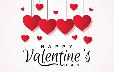 Happy Valentine's Day Hanging Hearts Background, Elegant Valentine's Day Artwork, Romantic Hanging Hearts Illustration, Valentine's Day Card Design with Red Hearts 