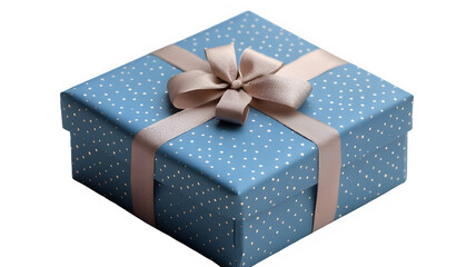 Obraz premium A light teal blue gift box with a beige ribbon bow isolated on transparent background,png