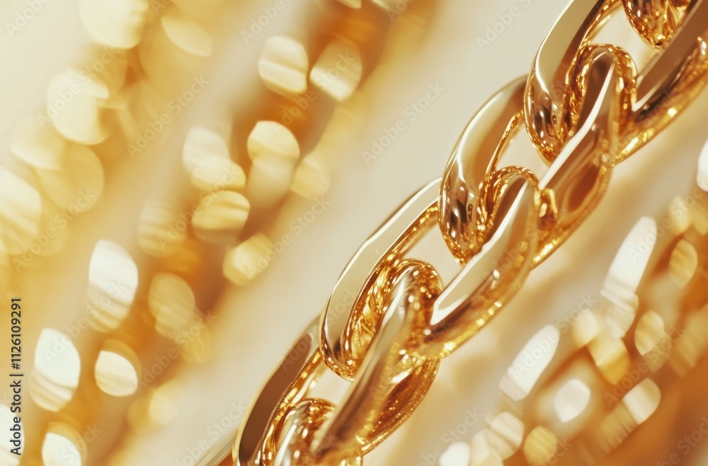Poster glimmering gold chain links with an elegant bokeh background capturing the essence of luxury and opu