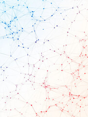 Abstract background with network of lines and nodes in blue and red tones, creating visually engaging and dynamic composition
