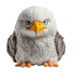 Obraz premium Extreme front view of a perfectly made hyper realistic eagle animal soft toy isolated on a white transparent background
