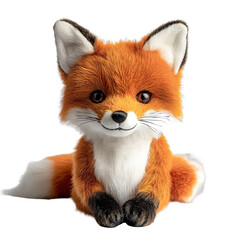 Obraz premium Extreme front view of a perfectly made hyper realistic fox animal soft toy isolated on a white transparent background