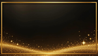 Fototapeta na wymiar Elegant Black Gradient Background with Golden Border and Stars