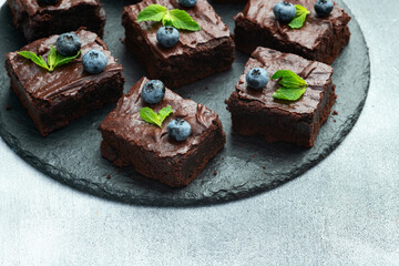 Homemade chocolate brownie photography . Top view
