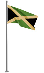 ジャマイカのはためく国旗の3Dイラスト(正面)