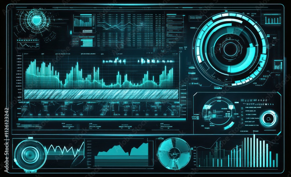 Aufkleber Futuristic data dashboard displaying various analytics and visualizations.
