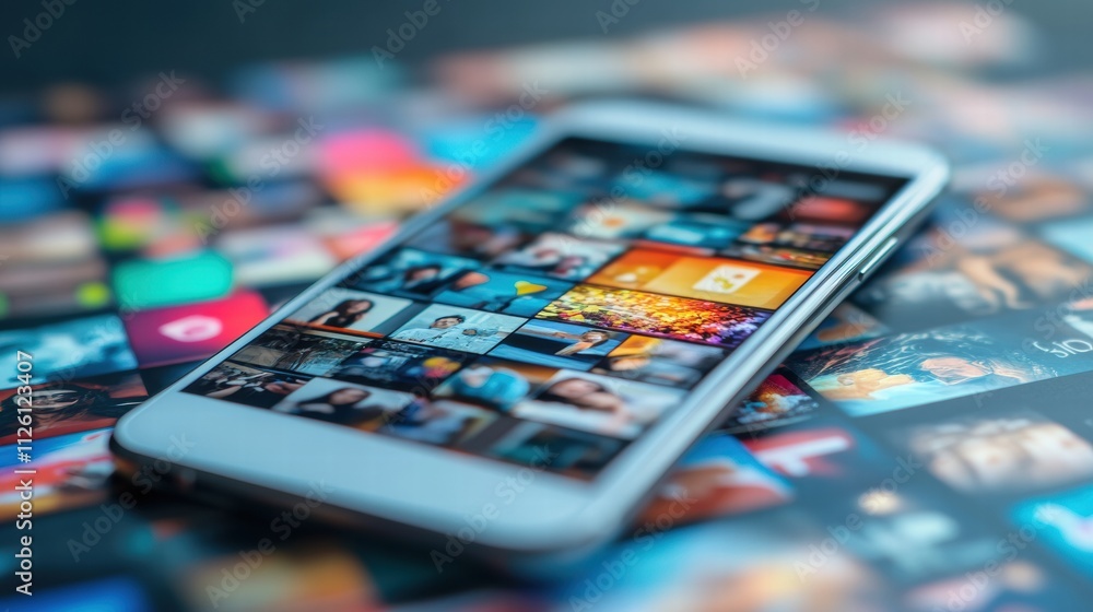 Aufkleber a smartphone showcases a vibrant news feed filled with diverse content illustrating the dynamic flow