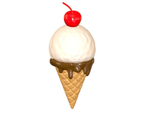 3d render ice cream with cherry on top isolated background