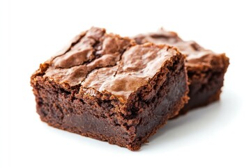 Two rich chocolate brownies with a glossy top, perfect for dessert or a sweet treat.