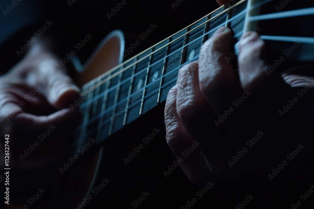 Poster close-up of hands playing a string instrument, showcasing artistry and musical expression.